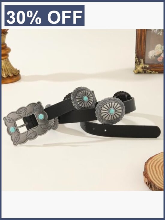 Turquoise Concho Western Belt Faux Leather Cowgirl Belt Adjustable main image 4